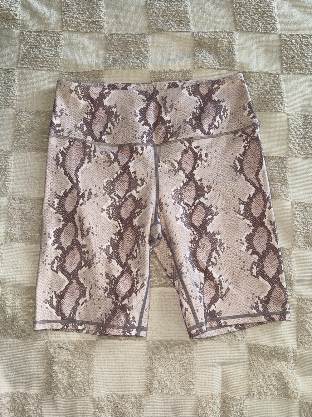 Varley Albury Biker Shorts Large Taupe Brown Snake Print High Rise Activewear